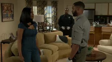 Avec Les Filles Sweetheart-Neck Corset Zip-Up Jumpsuit worn by Dana "Leslie" Thomas (Trisha Mann-Grant) as seen in Beyond the Gates (S01E67)