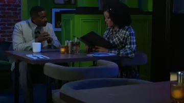 Akira Miss Perfect Plaid Button Down worn by Eva Thomas (Ambyr Michelle) as seen in Beyond the Gates (S01E67)