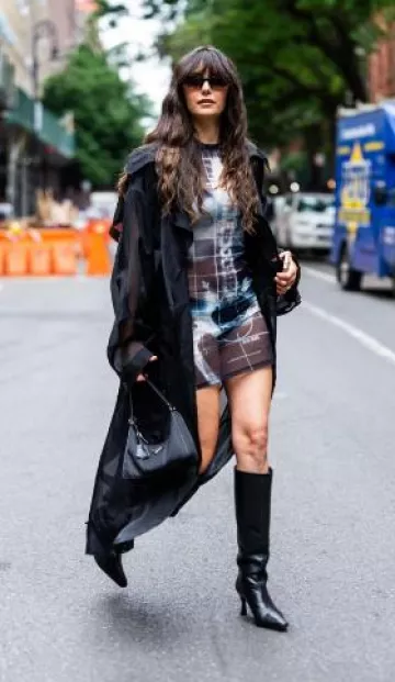 Prada Shoulder Bag Tessuto Nylon worn by Nina Dobrev in NYC post on June 9, 2025