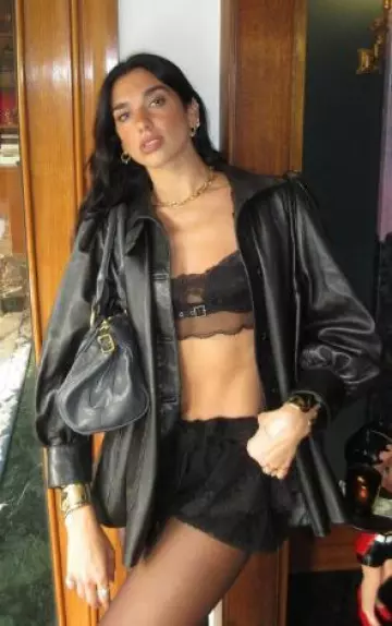 Chloe High-Neck Gathered Coat in Leather worn by Dua Lipa on her Instagram post on June 9, 2025