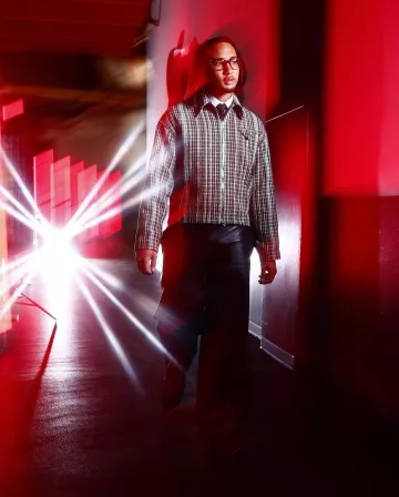 Bottega Veneta Multicolor Woven Check Jacket worn by CJ Stroud on the Instagram account @houstontexans