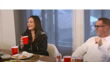 Celine Logo-Print Cotton Jersey-Trimmed Denim Hooded Jacket worn by Jenni Farley as seen in Jersey Shore: Family Vacation (S08E02)