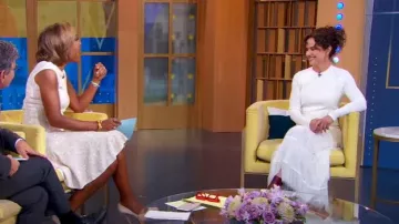 Vestido largo con ribete de flecos de punto rosa Lela Rose usado por Jean Louisa Kelly como se vio en Good Morning America el 12 de junio de 2025