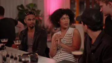Sandro V-neck Stripe Knitted Dress worn by Riley Burruss as seen in Next Gen NYC (S01E02)