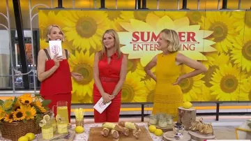Vestido midi sin mangas de punto de punto con volantes de ganchillo Lela Rose usado por Lela Rose como se vio en Today with Jenna & Friends el 16 de junio de 2025