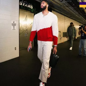 Louis Vuitton White & Red Monogram Canvas 'LV Trainer' Sneakers worn by Anthony Davis on the Instagram account @lakers