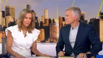 Brunello Cucinelli Ruffle Vest worn by Lara Spencer as seen in Good Morning America on June 16, 2025