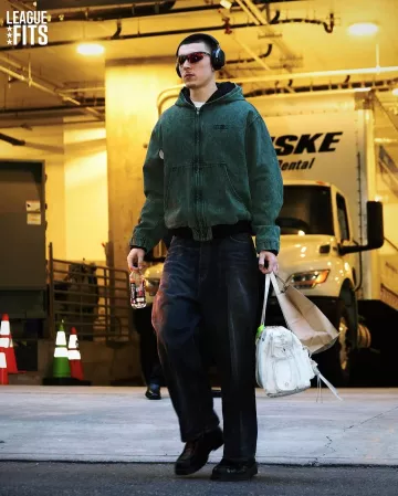 Maison Margiela Dark Green Denim Hooded Work Jacket worn by Tyler Herro on the Instagram account @leaguefits