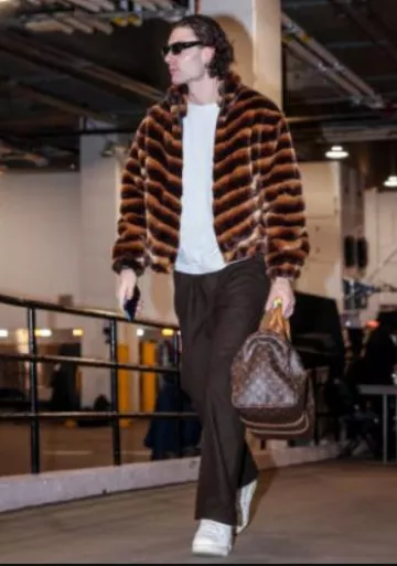 Supreme Brown Striped Faux Fur Jacket worn by Josh Giddey on the Instagram account @joshgiddey