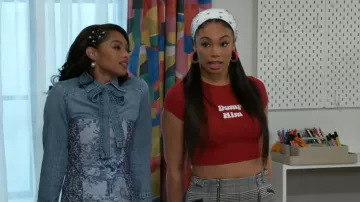 Forever 21 Dump Him Graphic Baby Tee worn by  Chelsea Hamilton(Rhonnirose Mantilla) as seen in Beyond the Gates (S01E73)