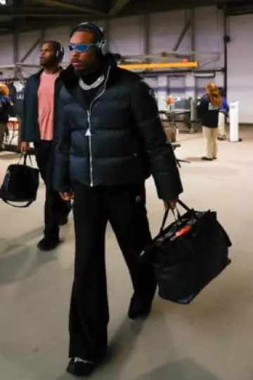 Moncler x Rick Owens Black Shearling Panel Cyclopic Down Jacket worn by Justin Jefferson on the Instagram account @vikings