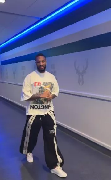 RRR-123 Black Apocalypse Relief Baggy Pants worn by Damian Lillard on the Instagram account @bucks