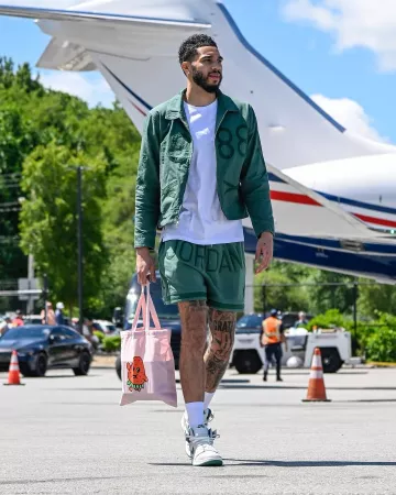 Jordan x Nina Chanel Abney Green Diamond Sweatshort porté par Jayson Tatum sur le compte Instagram @celtics