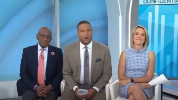 Eliza J Vestido de tweed sin mangas con cuello alto de línea A usado por Dylan Dreyer como se ve en Today el 18 de junio de 2025