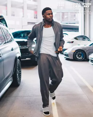 Adidas Charcoal Grey Firebird Trackpants worn by Anthony Edwards on the Instagram account @timberwolves