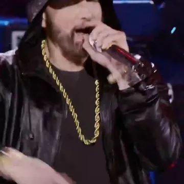 Rock And Roll Hall of Fame Eminem Hooded Leather Jacket worn by Eminem on the Instagram account @rockhall