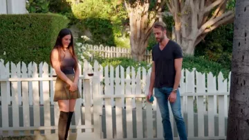 Staud Green Pleated Button Front Mini Skirt worn by Michelle Lally as seen in The Valley (S02E10)