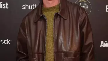Oh Hi! Logan Lerman Brown Leather Jacket worn by Isaac (Logan Lerman) in Oh, Hi!