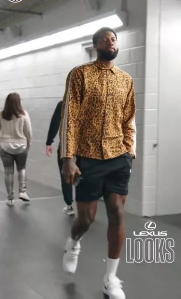 Palm Angels Orange Cheetah & White Stripe Shirt worn by Paul George on the Instagram account @laclippers