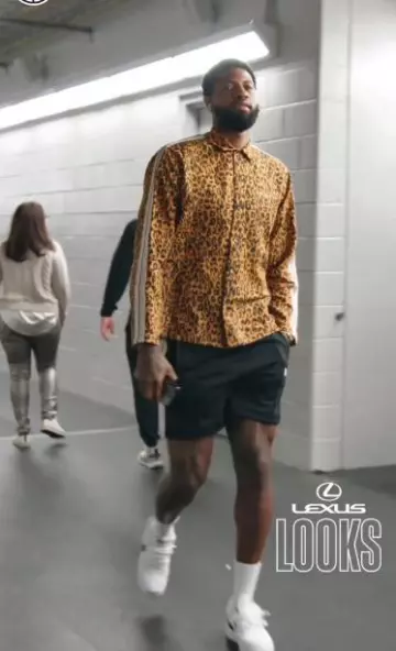 Palm Angels Orange Cheetah & White Stripe Shirt worn by Paul George on the Instagram account @laclippers