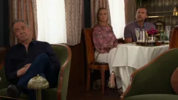 Vince Camuto Lilla Wedge Sandals in Egyptian Gold worn by Sharon Newman ( Sharon Case) as seen in The Young and the Restless on June 16, 2025