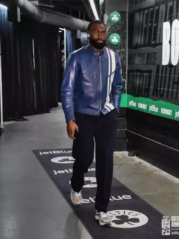 Asics 2160 x Gallery Dept. Blue Paint Splatter worn by Jaylen Brown on the Instagram account @celtics