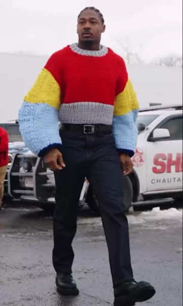 Ceinture Hermès 'Nathan' en cuir noir et argent portée par Stefon Diggs sur le compte Instagram @buffalobills