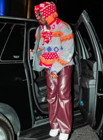 JW Anderson Burgundy Leather Drawstring Pants worn by Deebo Samuel on the Instagram account @1deebosr