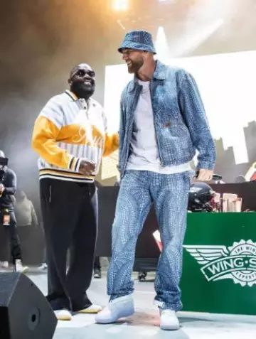 Louis Vuitton x YK Blue Pumpkin Jeans worn by Travis Kelce on the Instagram account @killatrav