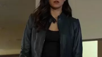 FUBAR S02 Emma Brunner Black Leather Jacket worn by Emma Brunner (Monica Barbaro) in FUBAR (S02)