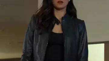 FUBAR S02 Emma Brunner Black Leather Jacket worn by Emma Brunner (Monica Barbaro) in FUBAR (S02)