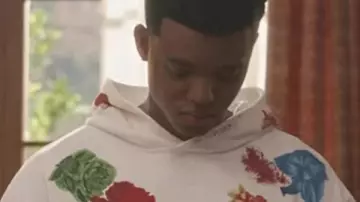 Bel-Air Will Smith White Floral Print Hoodie of Will Smith (Jabari Banks) in Bel-Air (S03E09)