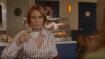 Veronica Beard Noor Striped Wrap Dress worn by Miranda Hobbes (Cynthia Nixon) as seen in And Just Like That… (S03E03)