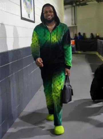 Louis Vuitton Green & Black Gradient Velvet Zip Hoodie worn by Kayvon Thibodeaux on the Instagram account @nygiants
