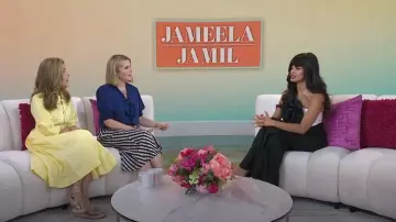Carolina Herrera V-Waistband Wide-Leg Stretch Wool Pant worn by Jameela Jamil as seen in Today with Jenna & Friends on June 26, 2025