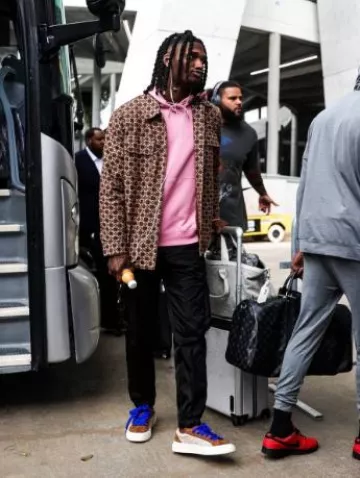 Sandro Beige & Brown Cross Checkered Jacket worn by CeeDee Lamb on the Instagram account @dallascowboys