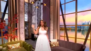 Rebecca Vallance Irena embroidered Halterneck Midi Dress worn by Mariska Hargitay as seen in The View on June 26, 2025