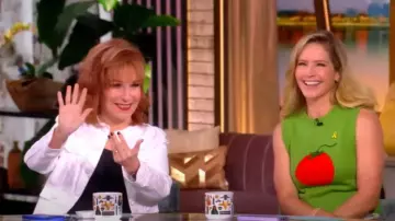 Staud Pingo Tomato Sweater Vest worn by Sara Haines as seen in The View on June 27, 2025
