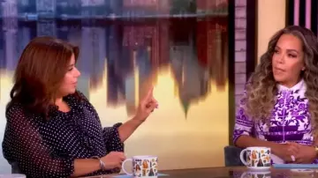 Alice + Olivia Betsie Clip Dot Ruffle Sheer Silk Blend Top worn by Ana Navarro as seen in The View on June 27, 2025