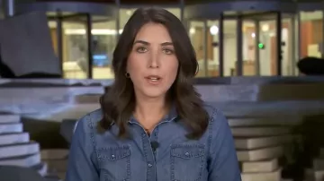 Aqua Western Denim Shirt worn by Liz Kreutz as seen in Today on July 1, 2025