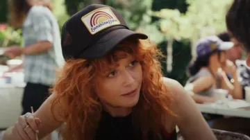 Sunshine State Goods Rainbow Foam Trucker Hat worn by Charlie Cale (Natasha Lyonne) as seen in Poker Face (S02E02)