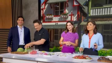 Marella Orange Trim Blouse worn by Juju Chang as seen in Good Morning America on  July 2, 2025