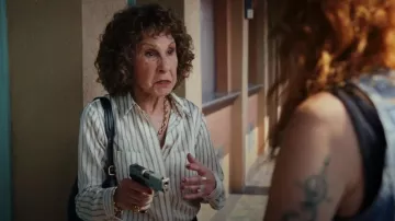 Frame Slim Pocket Shirt worn by Beatrix Hasp (Rhea Perlman) as seen in Poker Face (S02E03)
