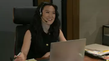 Express Shine Tweed Fringe Novelty Button Belted Vest worn by Caroline Lee(Ellie Wang) as seen in Beyond the Gates (S01E79)