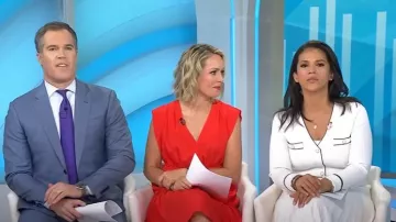 Eliza J Obi Vestido de cintura con lazo fruncido usado por Dylan Dreyer como se ve en Today el 3 de julio de 2025