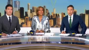 Lafayette 148 New York Blusa jaspeada Rigby usada por Robin Roberts como se ve en Good Morning America el 3 de julio de 2025