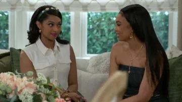 Guess Chany Denim Corset worn by Chelsea Hamilton (Rhonnirose Mantilla) as seen in Beyond the Gates (S01E83)