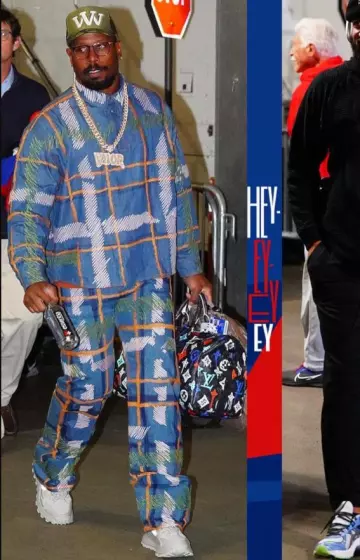 Dior Tears Blue Denim Plaid Print Overshirt worn by Von Miller on the Instagram account @buffalobills