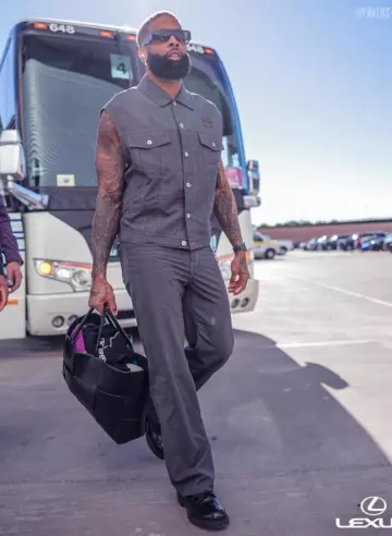 Miu Miu Dark Grey Wool Trucker Vest worn by Odell Beckham Jr. on the Instagram account @buffalobills