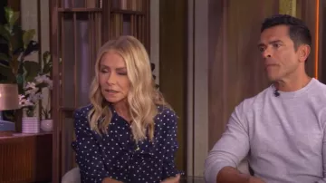 Miu Miu Polka Dot Silk Shirt worn by Kelly Ripa as seen in LIVE with Kelly and Mark on July 2, 2025